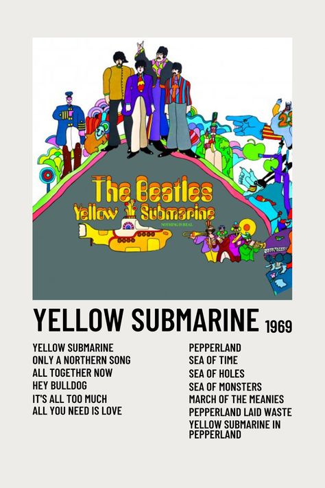 A minimalist music poster of The Beatles' "Yellow Submarine" album. Recommended 10x15 cm. Album Wall Decor, Yellow Submarine Album, The Beatles Yellow Submarine, Album Wall, Beatles Yellow Submarine, Beatles Poster, Minimalist Music, Sea Of Monsters, Beatles Yellow