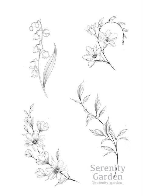 Mini Flowers Tattoo, Floral Tattoo Sketch, Simple Floral Tattoo, Small Floral Tattoo, Elegant Tattoo Ideas, Floral Thigh Tattoos, Ear Tattoo Ideas, Lavender Tattoo, Sharpie Tattoos