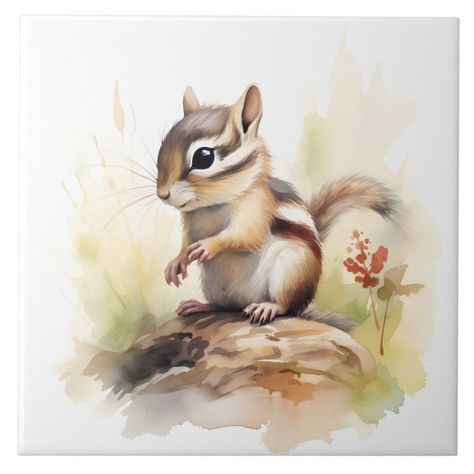 Chipmunk Painting, Cottage Core Posters, Cute Chipmunk, Bunny Ideas, Easy Animal Drawings, Squirrel Art, Paintings Tutorials, Easy Animals, Watercolor Paintings Tutorials