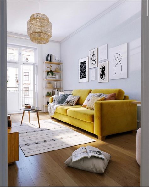 Set Design Ideas, Sofa Set Design, Colorful Room Decor, Colourful Living Room Decor, Yellow Sofa, Living Room Decor Inspiration, Yellow Living Room, Sofa Set Designs, Colourful Living Room