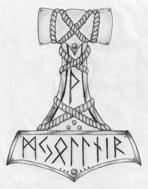 Mjolnir Tattoo Design, Mjolnir Design, Asatru Tattoo, Thors Hammer Tattoo, Thor Hammer Tattoo, Mjolnir Tattoo, Viking Symbols And Meanings, Hammer Tattoo, Viking Warrior Tattoos