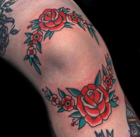 Knee Traditional Tattoo, Traditional Gap Filler Tattoo, Gap Filler Tattoo, Collar Tattoo, Tree Tat, Traditional Chest, Knee Tattoos, Traditional Tattoo Inspiration, Underboob Tattoo