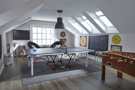 VELUX Skylights complement vaulted ceilings, brightening up any space with natural light. Attic Game Room, Skylight Ideas, Bonus Room Decorating, Bonus Room Office, Bonus Room Design, Room Above Garage, Garage Game Rooms, Velux Skylights, Skylight Blinds