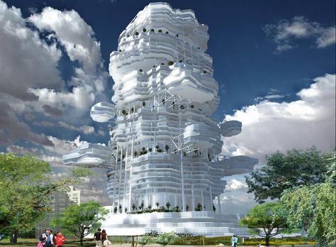 Futuristic Cloud City skyscraper brings the idea of living among the clouds to reality Cloud Building, Downtown Buildings, Among The Clouds, Friday Funny, World Architecture Festival, Eco City, World Architecture, Cloud City, Unique Buildings