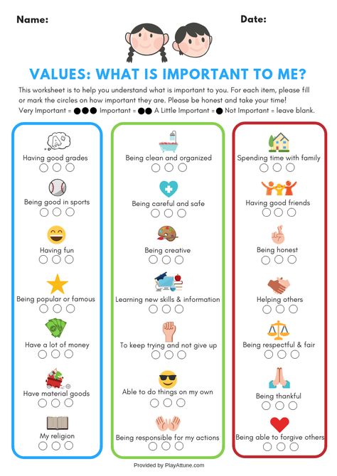 Use this free printable chart to discover your child's personal values. Made for parents, educators, counselors and therapists to use!  Download the chart and questionnaire in PDF format in the following link. Personal Values List, Values Worksheet, Personal Core Values, Norms And Values, Values List, Life Values, Values Education, Personal Values, Moral Values