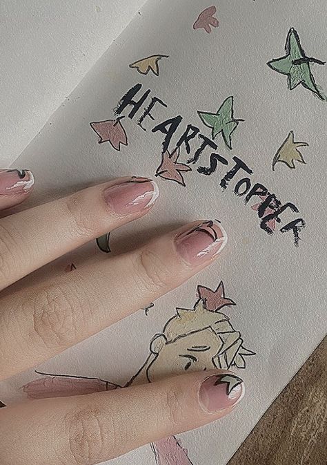 Heartstopper Nail Art, Heart Stopper Nails, Heartstopper Aesthetic Book, Heartstopper Nails Ideas, Heartstopper Makeup, Heartstopper Painting, Heartstopper Dibujos, Heartstopper Nails, Heartstopper Tattoo