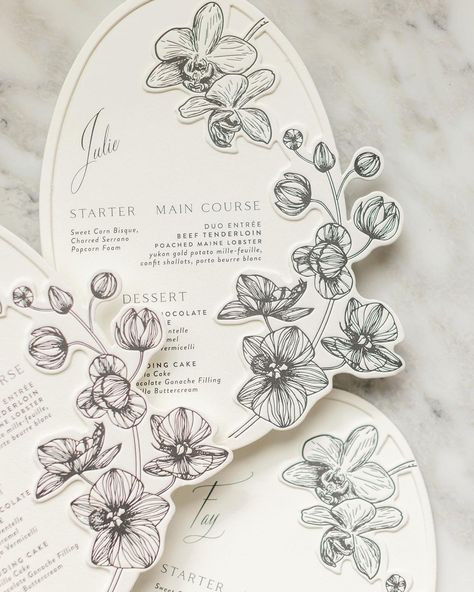 Orchid Wedding Theme, Carnation Wedding, Elegant Wedding Menu, Letterpress Design, Letterpress Invitations, Letterpress Cards, Invitation Inspiration, Wedding Mood Board, Wedding Wishes