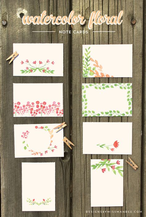 Watercolor Floral Note Cards - Designs By Miss Mandee. Use these for anything: birthday gifts, place cards, labels, or love notes. #printable 카드 디자인, Acropolis, Floral Notes, Watercolor Cards, Love Notes, Watercolor Floral, Printable Cards, Place Cards, Diy Cards