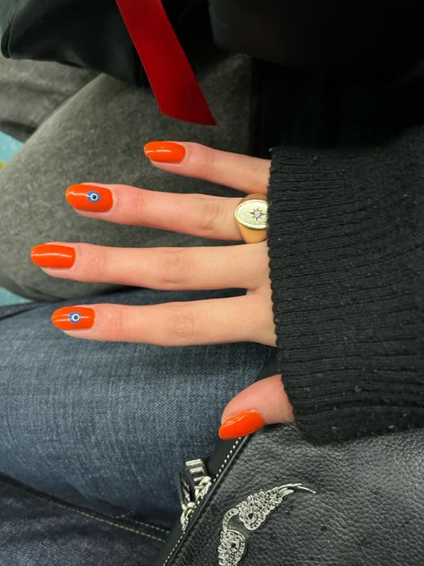 Orange Evil Eye Nails, Red Evil Eye Nails, Orange Evil Eye, Evil Eye Nails, Eye Nails, Orange Nails, Autumn Nails, Trendy Nails, Nail Ideas