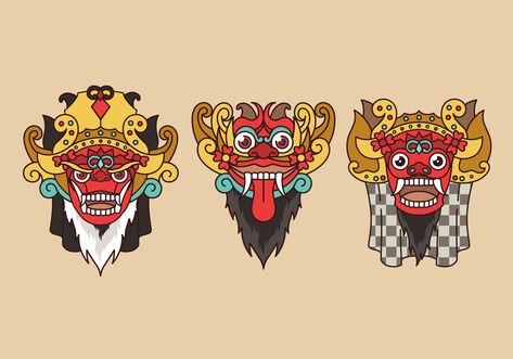 Barong Bali Indonesian Culture Vector Japanese Demon Mask, Barong Bali, Dance Vector, Indonesian Culture, Philippines Culture, Indonesian Art, Spanish Culture, India Culture, Outline Illustration