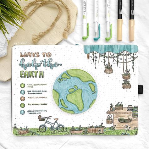 Earth Journal Ideas, Earth Day Doodles, The Earth Drawing, Earth Doodle, Earth Drawing, 2024 Bujo, Journal Things, April Bullet Journal, Bullet Journel