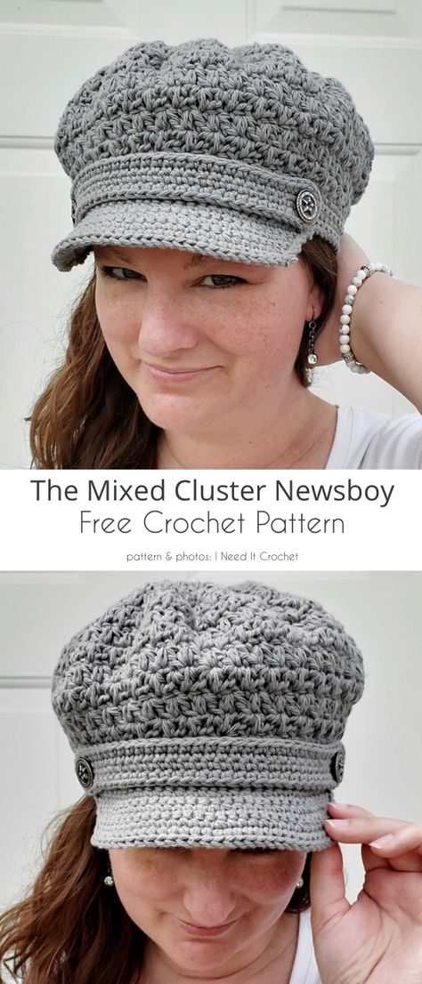 Newsboy Hat Free Crochet Patterns Crochet Newsboy Hat Free Pattern, Newsboy Hat Pattern, Big Momma, Crochet Newsboy Hat, Crochet Apparel, Crochet Hat With Brim, Knitting Hacks, Hat Patterns Free, Crocheted Hats