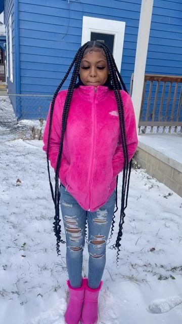 Large Braids With Curls At The End, Pink Large Knotless Braids, Large Knotless Braids With Curly Ends And Color, Large Knotless Box Braids Curly Ends, Large Knotless Braids Curly Ends, Large Knotless With Curls At The End, Large Peekaboo Knotless Braids, Large Knotless Curly Ends, Large Braids With Curls