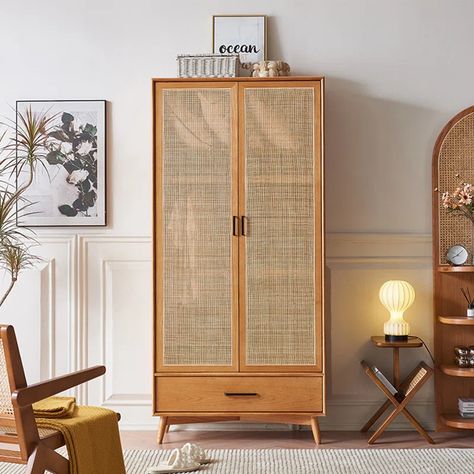 Bayou Breeze Anber Solid Wood Armoire | Wayfair Wabi Sabi Wardrobe, Dream Cabinet, Solid Wood Armoire, Partition Storage, Solid Wood Wardrobes, Willow House, Cabinet With Drawers, Wood Armoire, Smart Girl