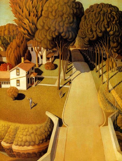 Grant Wood and Regionalism (Visions on Rural Life and Work) : socks-studio Grant Wood Paintings, Edward Tulane, Wood Paintings, Artist Grants, Frank Morrison, Thomas Hart Benton, Herbert Hoover, Grant Wood, Istoria Artei