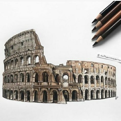 Colosseum Drawing Architecture, Colloseum Drawing Architecture, Coliseum Drawing, Colosseum Sketch, Rome Coliseum, Architecture Journal, Hipster Drawings, Italy Architecture, Architecture Drawing Sketchbooks