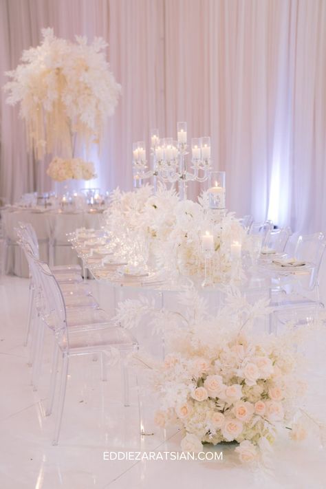 With color off the table as a tool, what else can you use to create an interesting event design? Click through for 3 pro-tips for creating your perfect all-white wedding. Ethereal Wedding Reception, Crystal Wedding Decor, Wedding Design Ideas, Classy Wedding Decor, White Wedding Arch, Wedding Design Inspiration, White Wedding Theme, All White Wedding, Ethereal Wedding