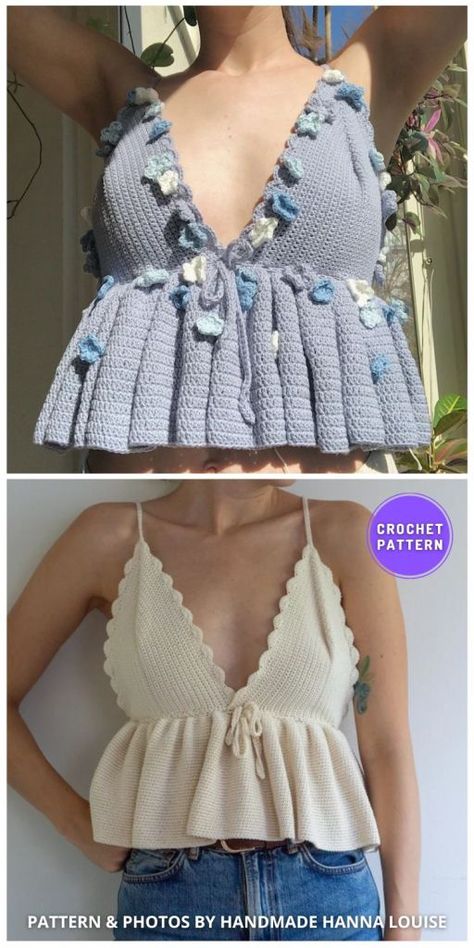 Ruffled Top Crochet, Crochet Ruffle Top Pattern, Artsy Activities, Top Patterns For Women, Ruffle Top Pattern, Crochet Ruffle Top, How To Make Ruffles, Ruffles Pattern, Ruffles Bag