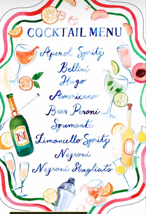 Italian Summer Wedding Invitations, Italian Summer Menu Design, Happy Menocal Wedding, Italian Themed Bachelorette, Summer Dinner Party Invitations, Italian Dinner Party Invitations, Italian Wedding Mood Board, Spritz Bar Wedding, Italian Invitation Design