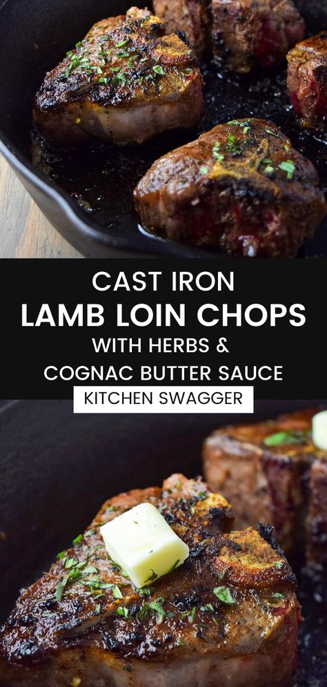 Lamb Chop Cast Iron Skillet, Lamb Chops In Cast Iron Skillet, Pan Seared Lamb Loin Chops, Lamb Chop Recipes Cast Iron, How To Cook Thick Lamb Chops, Lamb Leg Steak Recipes Cast Iron, Lamb Loin Chop Recipes Cast Iron, Cast Iron Lamb Chops, Lamb Sirloin Chops Recipes