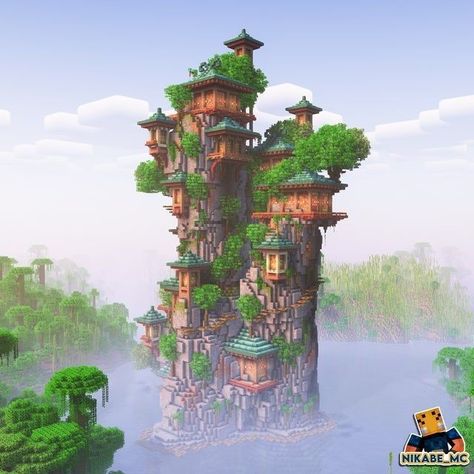 Minecraft Architecture Buildings, Village Builds Minecraft, Minecraft Coastal Village, Minecraft Cliff Village, Fantasy Village Minecraft, Village Minecraft Ideas, Unique Minecraft Houses, Minecraft Custom Village, Minecraft Fantasy Village