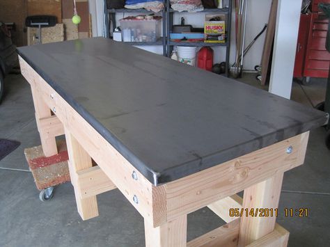 Sheet Metal Worktop Bench Top Ideas, Garage Bench, Workbench Top, Workbench Designs, Shop Work Bench, Woodworking Bench Plans, Shop Bench, Diy Workbench, Garage Work Bench