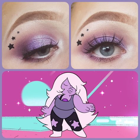 Steven Universe Makeup Looks, Steven Universe Inspired Makeup, Steven Universe Makeup, Universe Makeup, Amethyst Steven Universe, Anime Eye Makeup, Comic Con Costumes, Disney Character Art, Rose Makeup