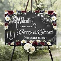 Gothic Wedding Signs, Wedding Places Ideas, Mexican Theme Quince, Red And White Wedding Theme, Friday The 13th Wedding, Fall Wedding Reception Decorations, Yard Sign Design, Wedding Photo Op, Dark Romance Wedding