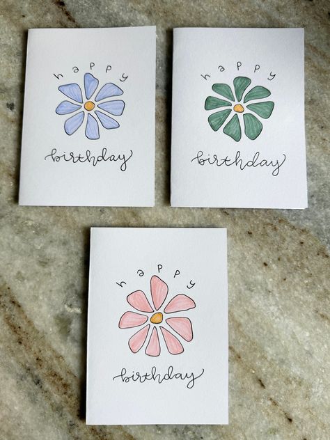 These beautiful handmade birthday cards are created by my daughter, Annika. Each card is hand-crafted, not reprinted. You will receive a set of 3 birthday cards with 3 envelopes. Cards are blank inside. Since each card is handmade, the colors and pictures may vary slightly from what is shown. The cards are approximately 4 x 5.5 inches. Please message us with any questions. Thank you so much for visiting Arrowhead Skies! Diy Birthday Card Ideas Friends, Easy Watercolor Bday Cards, Floral Greeting Cards Handmade, Handmade Birthday Cards For Daughter, Homemade 1st Birthday Cards, Thank You Card Design Diy, Homemade Birthday Cards Watercolor, Happy Birthday Card Homemade, Happy Birthday Watercolor Card For Him