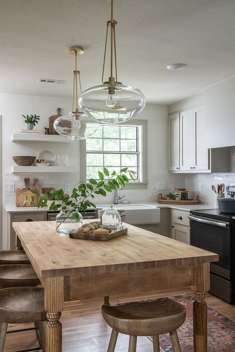 Dave And Jenny Marrs Kitchen, Kitchen Moodboard, Jenny Marrs, Butcher Block Island, Island Table, Kitchen Island Table, Wood Kitchen Island, Kitchen Interiors, Farmhouse Remodel