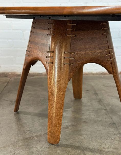 Pacific Green Leather & Palm Wood Dining table Price: 2200 Dimensions: W58 D58 H28.5 KC27.75 Mid Century Vintage Furniture, Pacific Green, Vintage Mid Century Furniture, Dining Table Price, Palm Wood, Mid Century Vintage, Wood Dining Table, May 23, Green Leather