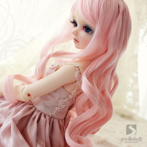 BJD. Pink Curly Hair Color, Light Pink Hair, Doll Wig, Colored Curly Hair, Living Dolls, Doll Wigs, Hair Curly, Fluttershy, Real Beauty