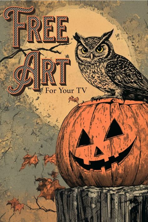 Add some Halloween nostalgia to your screen with this vintage owl and jack-o'-lantern art. Perfect for creating a spooky atmosphere in any space! Silent Art, Spooky Halloween Art, Halloween Nostalgia, Vintage Halloween Images, Lantern Art, Tv Frame, Pumpkin Art, Halloween Magic, Halloween Images