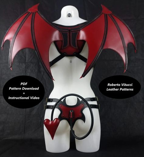 Leather Succubus Dress With Demon Wings and Tail Pattern - Etsy Gothic Bras, Succubus Wings, Demon Clothing, Succubus Costume, Demon Halloween Costume, Succubus Cosplay, Demon Cosplay, Demon Tail, Blushing Emoji