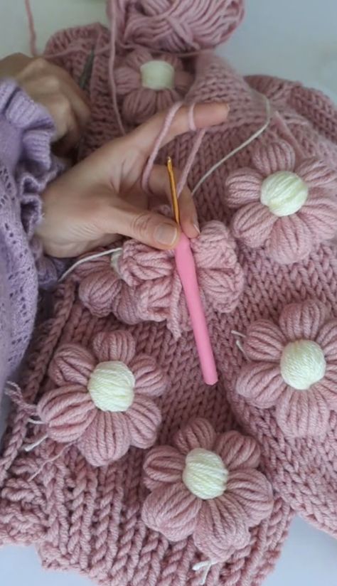 Learn How to Crochet a Flower Cardigan – Tutorials & More Puff Flower Cardigan, Crochet A Flower, Calm Place, Puff Flower, Crochet Puff Flower, Flower Cardigan, Cardigan Design, Peak Design, Learn How To Crochet