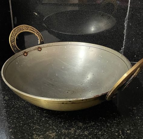 cooking in Brass utensils is an age old tradition and the best way of cooking.Back to basics . Brass Cookware, Indian Utensils, Indian Kitchen Utensils, Brass Utensils, Copper Kitchen Accessories, Eco Friendly Diy, Copper Utensils, Copper Vessel, Brass Items