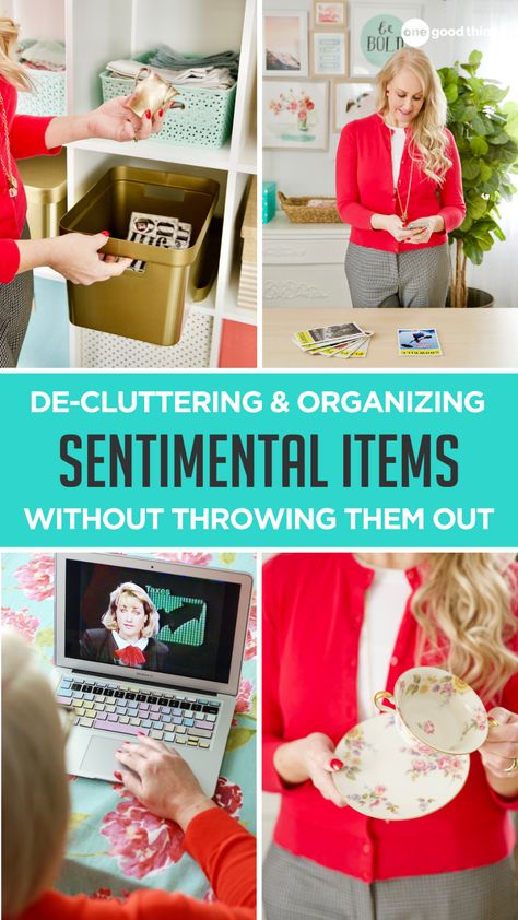 Do you agonize over getting rid of things with sentimental value? Learn 7 practical tips that will help you cut down on sentimental clutter without losing what matters! Pantry Stockpile, Sentimental Clutter, How To Clean Clams, Decluttering List, Organize Pantry, Organize Photos, Antique Hutch, Counter Clutter, Clutter Control