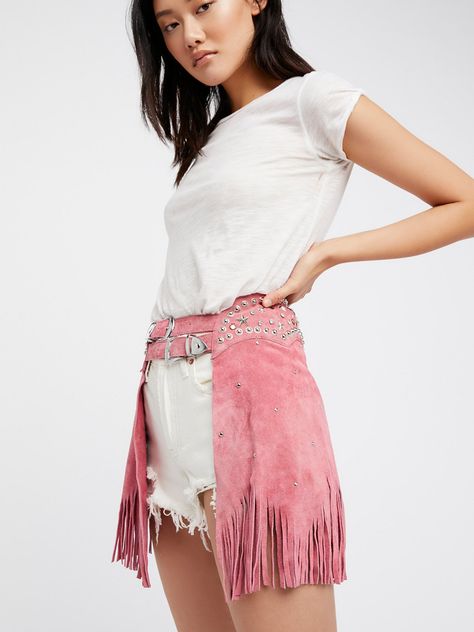 Understated Leather Paris Texas Chaps Skirt in Hot Pink, exclusively at Free People Cowgirl Witch, Chaps Skirt, Pink Chaps, Queer Prom, Cowgirl Skirt, Rave Fit, Space Cowboy, Vegas Outfit, Pink Cowgirl