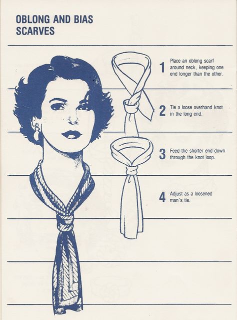 Came across a manual from the 80s (clearly depicted by the hairstyles!) about how to tie scarves. Thought I would share the tutorial with m... How To Tie Scarves, Simpul Dasi, Tie Scarves, Ways To Tie Scarves, Tie A Scarf, Head Scarf Tying, Scarf Knots, Ways To Wear A Scarf, Head Scarf Styles