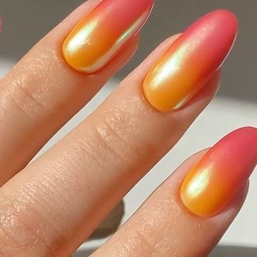 Multicolour Chrome Nails, Sunset Chrome Nails, Gradient Chrome Nails, Spain Nails, Sunrise Nails, Eyeshadow Nails, Gel Ombre, Orange Ombre Nails, Instagram Gradient