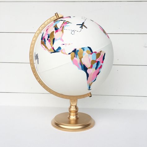 Hand Painted Globe DIY Inspiration Painted Globe Diy, Hand Painted Globe, Globe Diy, Painted Globe, Gold Globe, Rustic Wedding Decorations, World Globes, Globe Decor, Map Globe