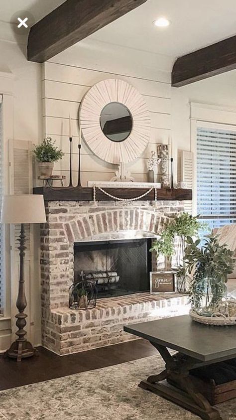 Rustic Farmhouse Fireplace, Farmhouse Fireplace, Fireplace Remodel, Log Burner, Fireplace Ideas, Home Fireplace, Fireplace Makeover, Plywood Furniture, Brick Fireplace