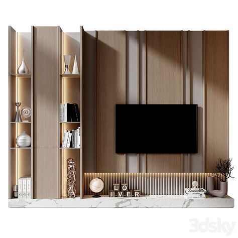 Plywood TV Shelf KTV105 - TV Wall - 3D model Wall Tv Stand, Dresser Tv, Dresser With Tv, Tv Unit Interior Design, Tv Shelf, 3d Ideas, Tv Table, Wall Ideas, Drawing Room