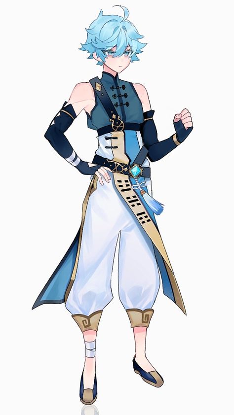 Chongyun Outfit Design, Genshin Liyue Outfit Ideas, Blue Haired Characters, Character With Blue Hair, Fantasy Clothing, Character Outfits, An Anime, Anime Outfits, Fantasy Character Design