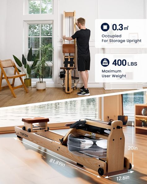 TOPIOM Water Rower Rowing Machine with TM-3 Performance Monitor, 400 lbs Max Load Water Rowing Machine, Water Rower, Basement Home Gym, Art Deco Office, Rowing Machine Workout, Rowing Machine, Running Workouts, At Home Gym, Rowing