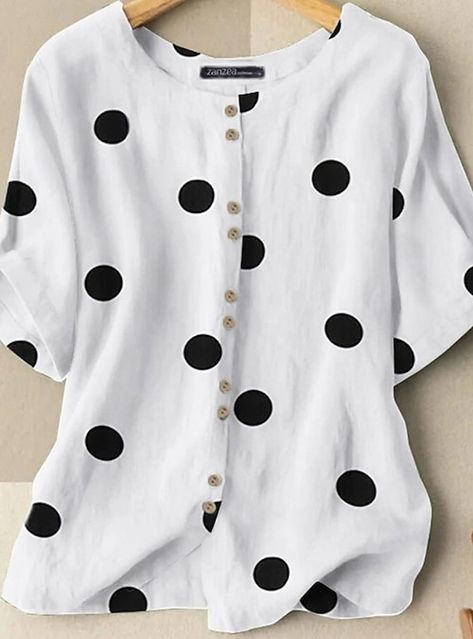 Polka Dots Blouse, Dots Outfit, Sewing Tops, Polka Dots Outfit, Lantern Sleeved Blouses, Style 2023, Half Sleeve Blouse, Short Sleeve Shirt Women, Dresses Style