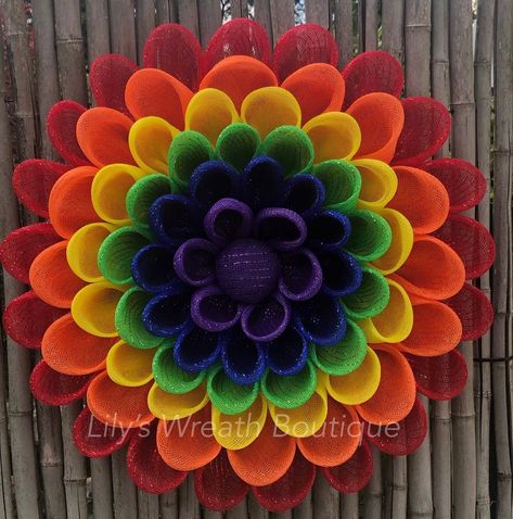 Rainbow Daisy Wreath for Front Door Dahlia Wreath June Pride | Etsy in 2021 | Rainbow wreath, Fall burlap wreath, Burlap rosettes Lgbtq Decor, Zinnia Wreath, Pride Wreath, Dahlia Wreath, Burlap Rosettes, Pride Decor, Burlap Pumpkin Wreath, Rainbow Daisy, Burlap Mesh Wreath