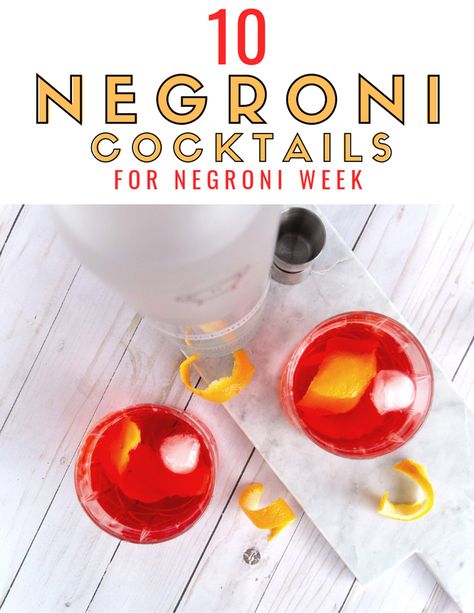 10 Negroni variation recipes that are perfect for celebrating Negroni Week and will hopefully inspire you to get out and sip for a cause! #Negroni #negroniweek #Gin #Campari #CocktailRecipes #reciperoundup #DrinkRecipe Negroni Cocktail Recipe, Negroni Variations, Smoked Negroni Cocktail, Classic Negroni Cocktail Recipe, Grapefruit Negroni, Classic Negroni, Negroni Recipe, Gin Drinks, Roasted Strawberries