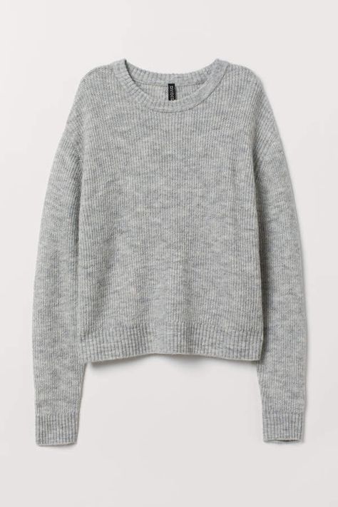 H&M - Rib-knit Sweater - Gray Knit Sweater Outfit, Grey Knit Sweater, Popular Outfits, Ribbed Knit Sweater, Pattern Sweater, Knit Jumper, Sweater Weather, Sweater Shop, Grey Sweater