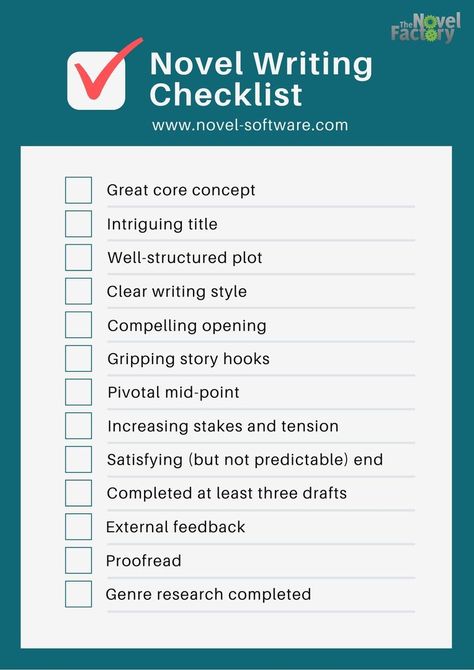 A Novel Writing Checklist. We can't guarantee if you check all these boxes your novel is ready - but it sure will help... PDF available at link: https://www.novel-software.com/blog?article=novel-writing-checklist #writerscommunity #writingcommunity #writer #writing Novel Checklist, Plot Devices, Book Checklist, Creative Writing Inspiration, Character Questions, Writing Checklist, Plot Outline, Writing Competition, Writing Software